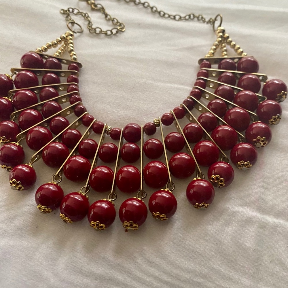 Vibrant red bead chunky statement necklace